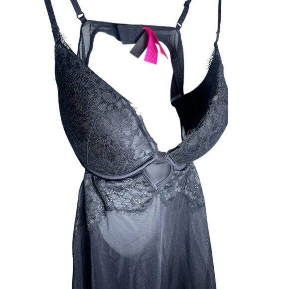 LaSenza Large Babydoll Lingerie Outfit Black Push Up Sexy Sheer Lace Chemise Bra - Picture 11 of 13